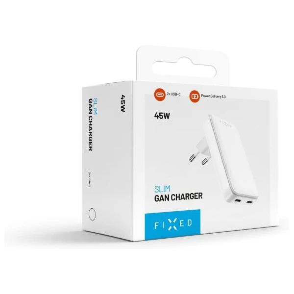FIXED Slim GaN nabíjačka (2x USB-C), PD, 45W, biela - Nabíjačky - Obrázok 264b362fd46f468899578a8b6e59823d