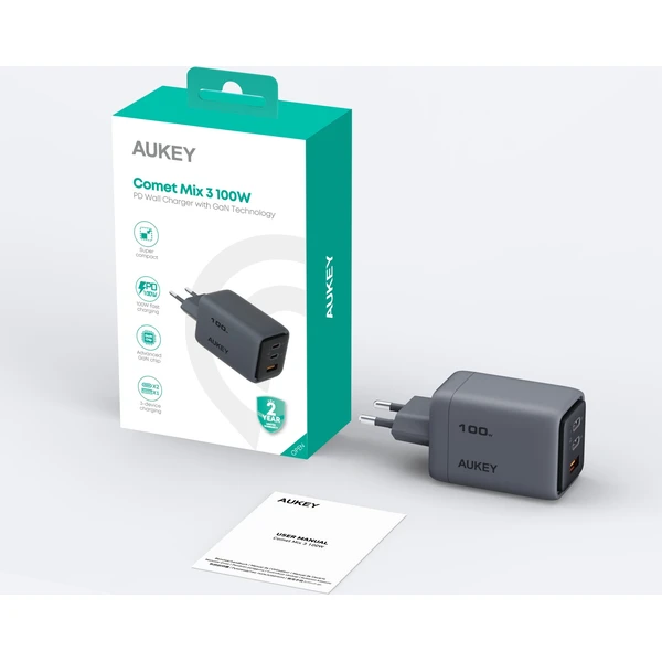 AUKEY PA-C5 Comet Mix 4 PD GaN nabíjačka (100W) sivá - Nabíjačky - Obrázok 267b8f8216be4c52be0a44bc1904a095