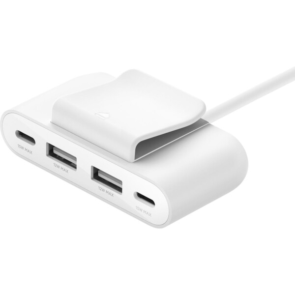 Belkin BoostCharge 4-portový USB rozbočovač, 30W, 2m USB-C kábel, biely