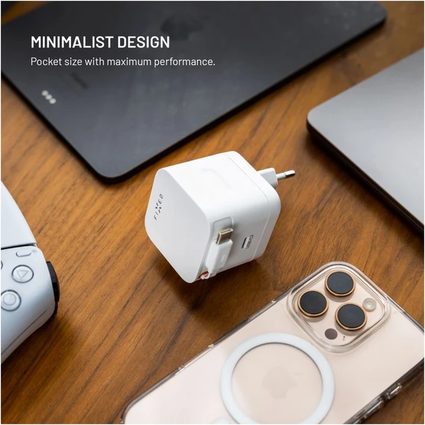 FIXED GaN nabíjačka s 2xUSB-C, PD 3.0, s automaticky navíjacím káblom, 65W, biela - Nabíjačky - Obrázok 26af81f40528475a9e28a43aa34b4b84