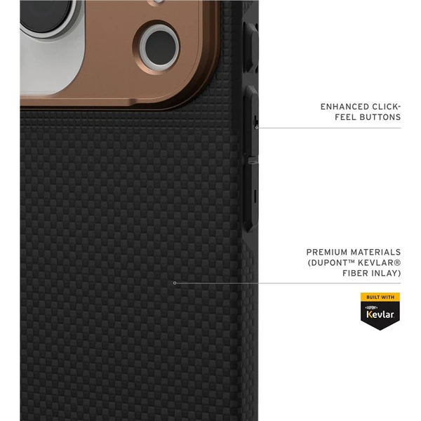 UAG Fibr Armr MagSafe kryt iPhone 17 Pro kevlar čierny/bronzový - Puzdra - Obrázok 26c7a9f410104cd49f229ab5ee2d3f8f