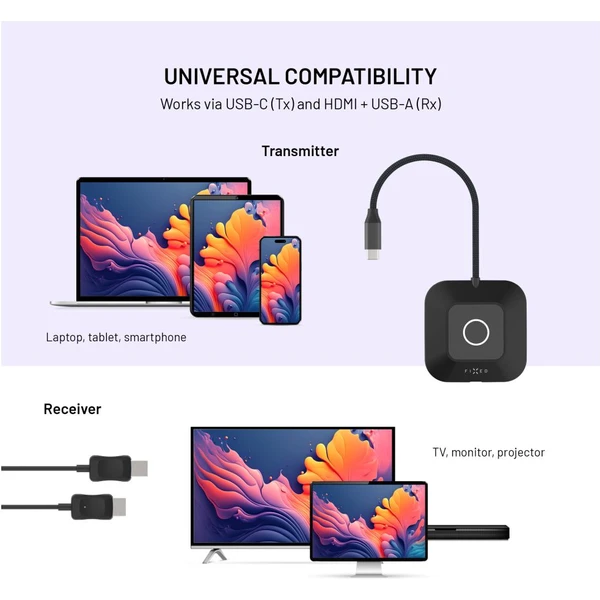 FIXED AirLink bezdrôtový HDMI adaptér, 100W, PD 3.0, čierny - USB huby - Obrázok 26e2b2a076e64796890645cd36cc8267