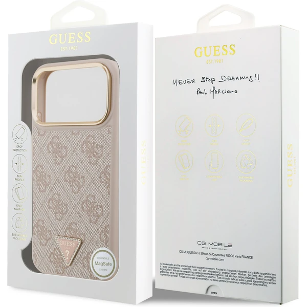 Guess PU Leather 4G Triangle Logo Gold Frame MagSafe kryt iPhone 17 Pro Max ružový - Puzdra - Obrázok 26f9996c36e04037ae1051bcc4dee934