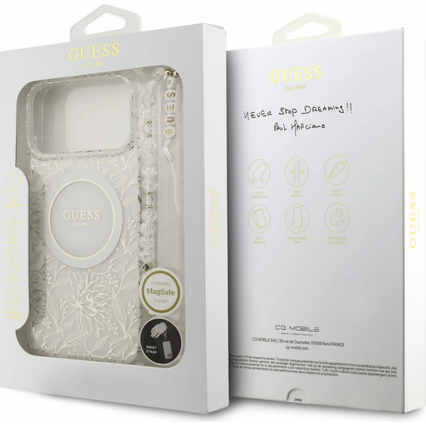 Guess IML Flowers Allover Strap MagSafe Zadný kryt pre iPhone 18 Pro Max White - Puzdra - Obrázok 272ddd5dc68547a3a69a8e362d4cd709