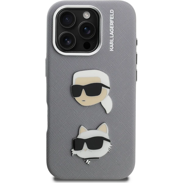 Karl Lagerfeld Grained PU K&CH Heads kryt iPhone 16 Pre sivý - Puzdra - Obrázok 2743f8064e2b4e8ba928823c4cc98f5e