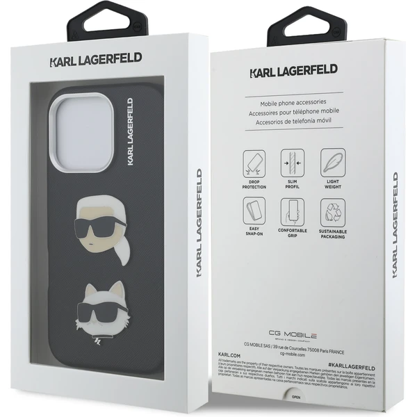 Karl Lagerfeld Grained PU K&CH Heads kryt iPhone 16 Pre čierny - Puzdra - Obrázok 275a309f3ec24334ac624d5f2931ac78