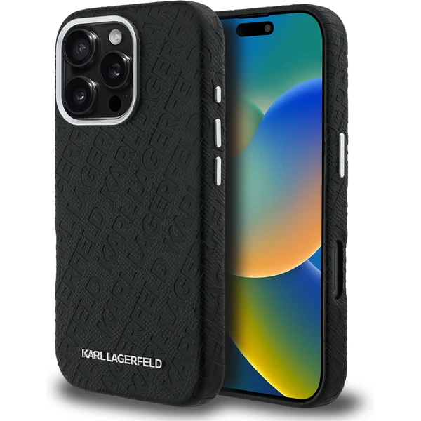 Karl Lagerfeld Grained PU Repeated Logo MagSafe kryt iPhone 16 Pro Max čierny - Puzdra - Hlavný obrázok