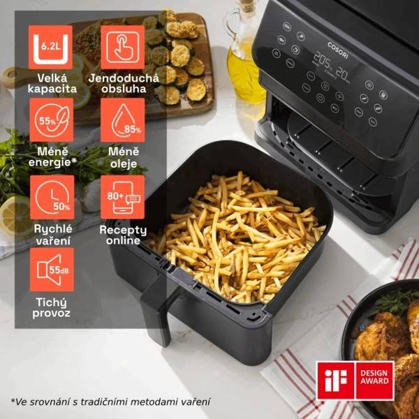 Cosori P651 PREMIUM II Chef edition 6,2l teplovzdušná fritéza čierna - Fritézy - Obrázok 28240a61fea147b995b579d1e580f3fb