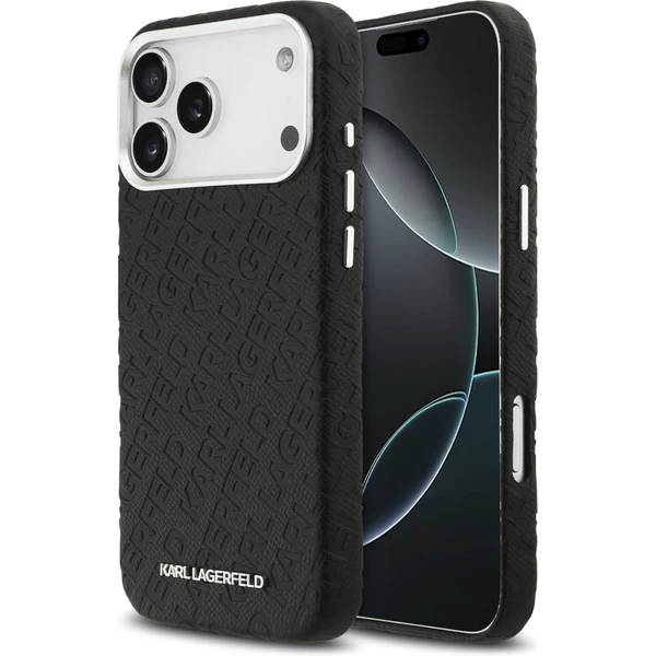 Karl Lagerfeld Grained PU Repeated Logo MagSafe kryt iPhone 17 Pro Max čierny - Puzdra - Hlavný obrázok