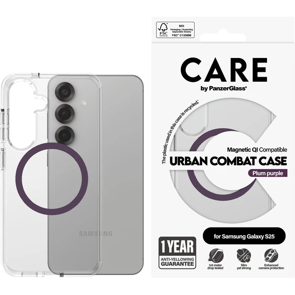 PanzerGlass® CARE kryt Samsung Galaxy S25 Urban Combat číry/fialový QI (Plum Purple) - Puzdra - Obrázok 28FC000J01