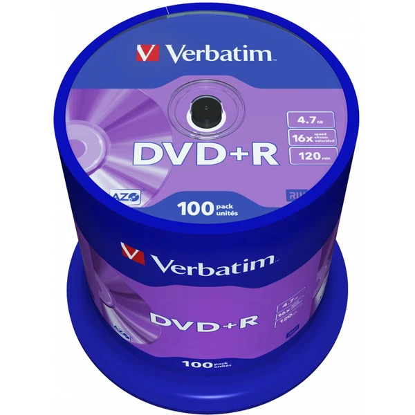 VERBATIM DVD+R(100 ks)Spindle/General Retail/16x/4.7GB - Optické disky - Hlavný obrázok