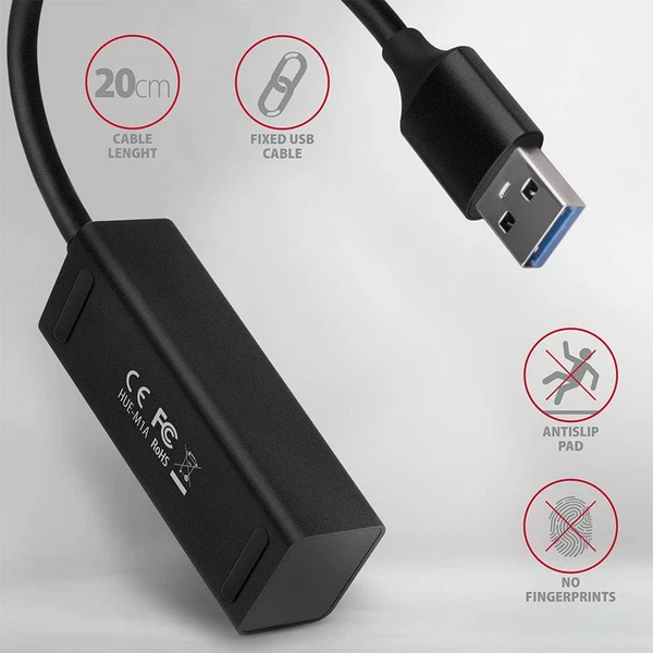 AXAGON HUEM1A 4x USB 3.2 Gen 1 MINI húb kovový kábel USBA 20cm - USB huby - Obrázok 297HF00101