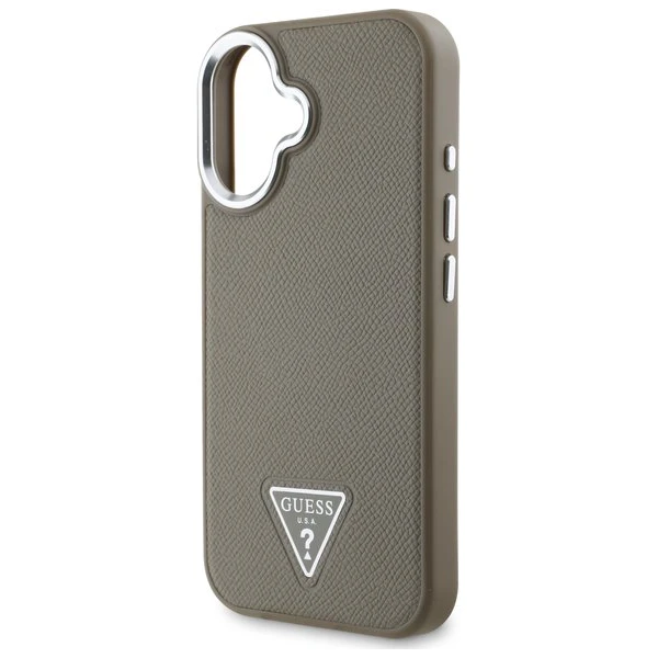 Guess PU Grained Triangle Logo kryt pre iPhone 16 hnedý - Puzdra - Obrázok 298e55f49abe460aaaaf289f025ce231