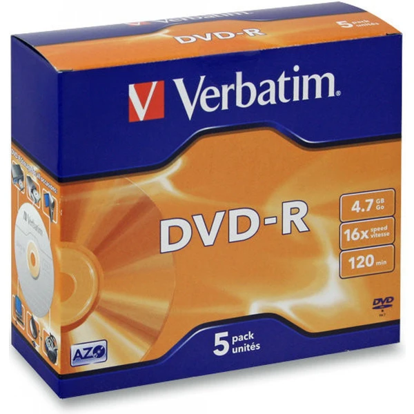 VERBATIM DVD-R (5 ks)Jewel/16x/4.7GB - Optické disky - Hlavný obrázok