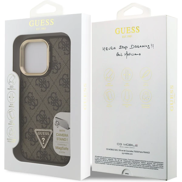 Guess PU 4G Strass Triangle Logo Stand Camera Frame MagSafe kryt iPhone 16 Pre hnedý - Puzdra - Obrázok 29ac06abe0334707a56c25be5985ca4d
