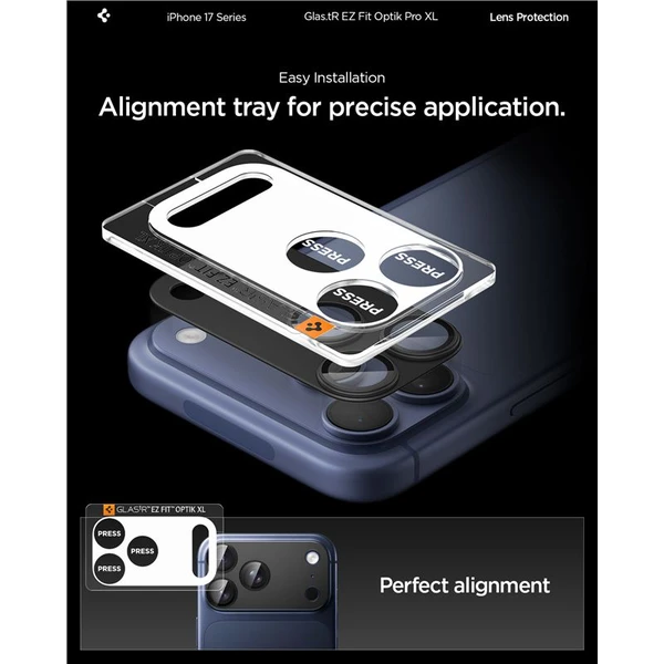 Spigen Glass TR EZ Fit Optik Pro XL sklo na fotoaparát iPhone 17 Pro Max čierne - Ochranné fólie a sklo - Obrázok 29d5bf969ea54cb383bbffa7ab8fb99e