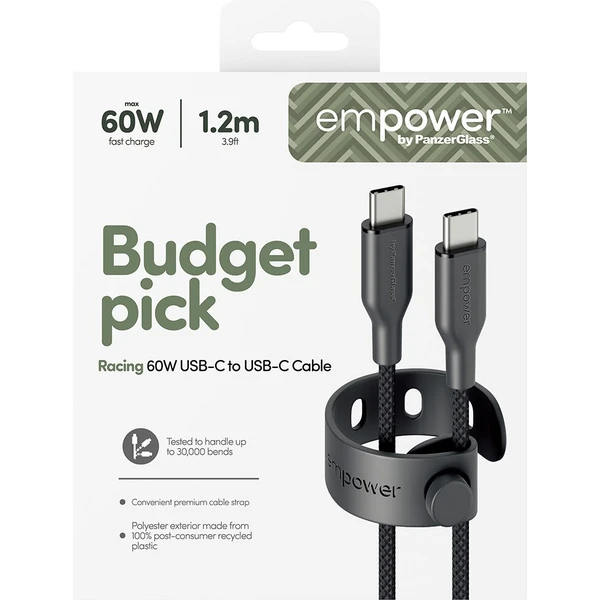 PanzerGlass USB-C/USB-C napájací kábel 60W 1,2m čierny - Káble a redukcie - Obrázok 2B3J000K01