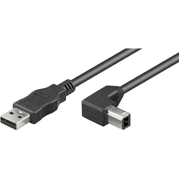 PremiumCord USB-A/USB-B kábel so zahnutým konektorom 2m čierny - Káble a redukcie - Hlavný obrázok