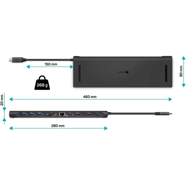 CONNECT IT USB-C dokovacia stanica, 11v1 (2xHDMI), externá antracitová - Dokovacie stanice - Obrázok 2DN0000P01