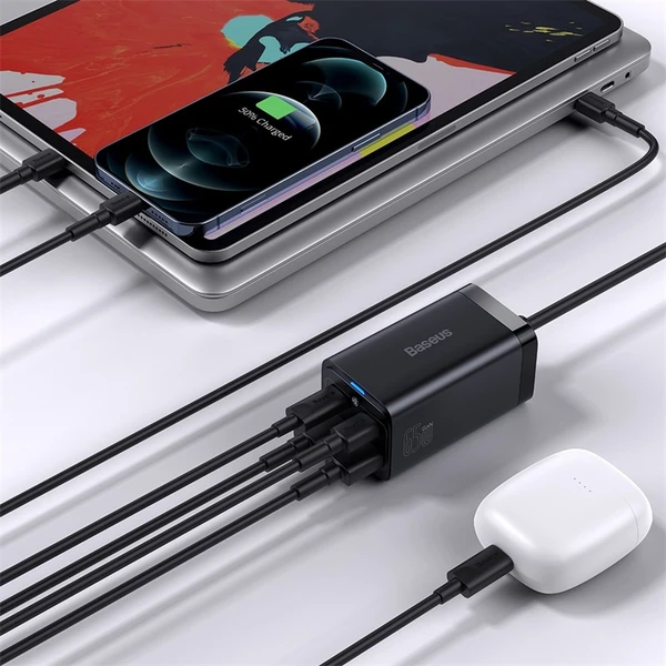 Rýchlonabíjačka do siete Baseus GaN3 Pro, 2x USB-C, 2x USB 65W čierna - Nabíjačky - Obrázok 2GGE000L01
