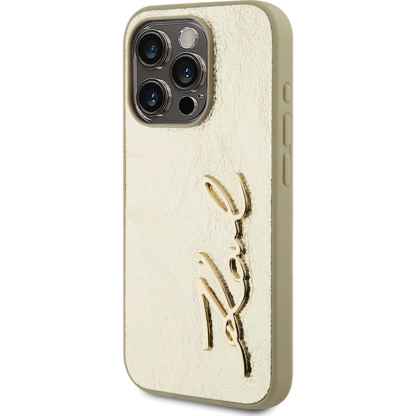 Karl Lagerfeld Wrinkled PU Signature Logo zadný kryt iPhone 15 Pro Max zlatý - Puzdra - Obrázok 2GN5000J01