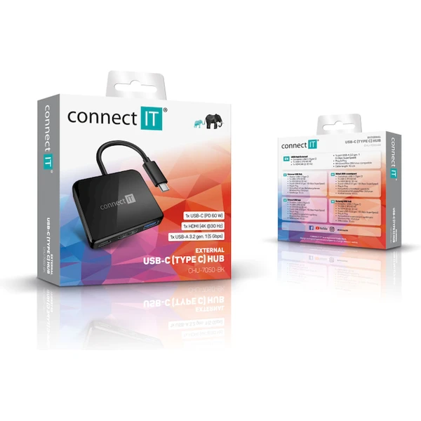CONNECT IT USB-C húb 3v1 čierny - USB huby - Obrázok 2GTG000K01