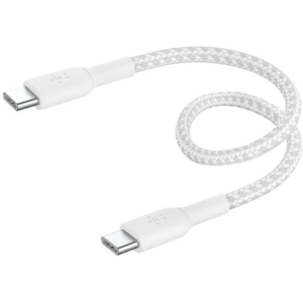 Belkin BOOST Charge Braided USB-C/USB-C odolný kábel, 15cm, biely
