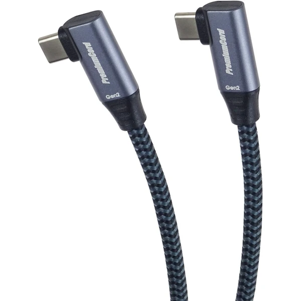 PremiumCord USB-C/USB-C napájací kábel so zahnutými konektormi 100W 2m strieborný - Káble a redukcie - Hlavný obrázok
