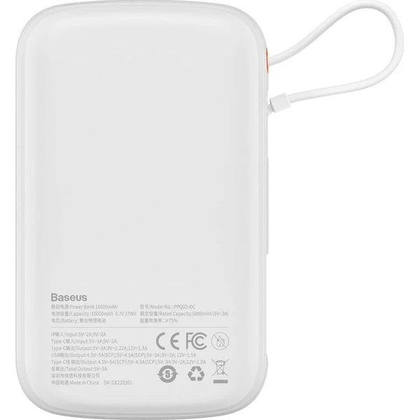 Baseus Qpow Pro 10000mAh, 22,5W, s káblom USB-C biela - Powerbanky - Obrázok 2WHL000K01