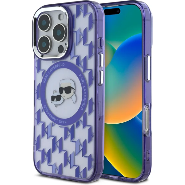 Karl Lagerfeld IML Monogram K&CH Heads MagSafe kryt pre iPhone 16 Pre fialový - Puzdra - Hlavný obrázok