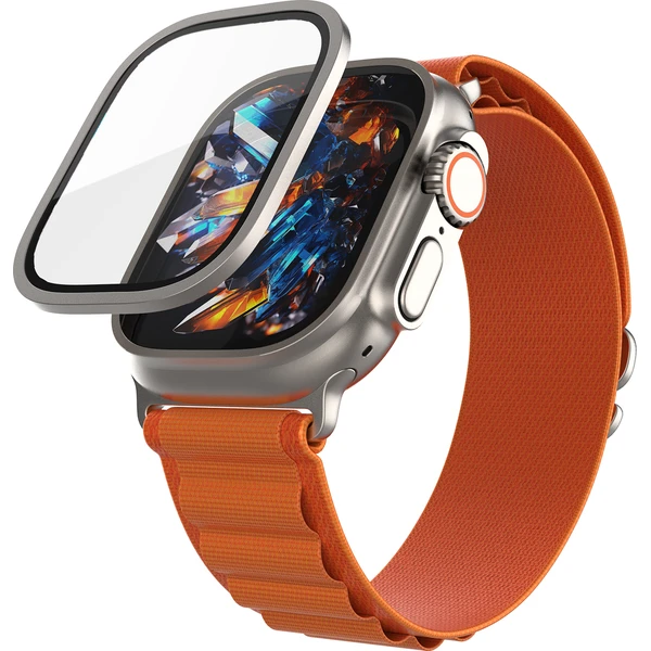 FIXED Armor tvrzené sklo s ocelovým rámečkem pro Apple Watch Ultra 49mm, titanové - Ochranné fólie a sklo - Hlavný obrázok