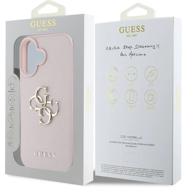 Guess PU Grained 4G Metal Logo kryt iPhone 16 ružový - Puzdra - Obrázok 2ac0b33d1e10496d97ba4553cddca917