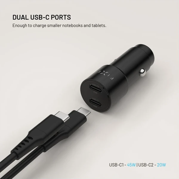 FIXED autonabíjačka s 2xUSB-C výstupom, podpora PD 3.0, 65W, čierna - Nabíjačky - Obrázok 2ae960d0a6834ae39d1a7b6ae0eab066