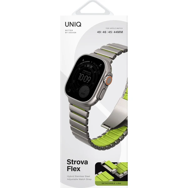 UNIQ Strova Flex titanový remienok pre Apple Watch 49/46/45/44mm Titanium Silver/Lime Green - Remienky - Obrázok 2b8ac89b63cc491a8cbc9a975312d681
