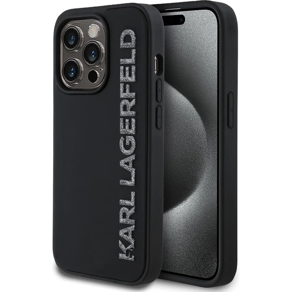 Karl Lagerfeld 3D Rubber Glitter Logo kryt iPhone 14 Pre čierny - Puzdra - Hlavný obrázok