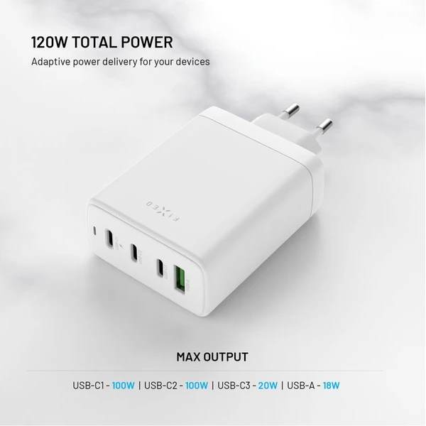 FIXED GaN nabíjačka s 3xUSB-C a USB-A, PD 3.0, 120W, biela - Nabíjačky - Obrázok 2bcdd75534a4470cb370a54af7a9c8bf