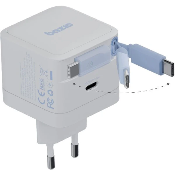ENERGEA Bazic GoPort GaN nabíjačka s integrovaným USB-C zaťahovacím káblom (35W) biela - Nabíjačky - Obrázok 2cec33d4985f45bdb65b8c455a947865