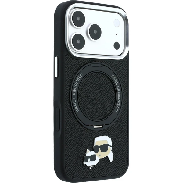 Karl Lagerfeld PU Grained K&CH Heads Ring Stand Magsafe kryt iPhone 18 Pro černý - Puzdra - Obrázok 2d30419e1fb5465aa37eb47ecc80db99