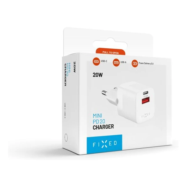 FIXED Mini nabíjačka s USB-C a USB-A výstupom PD 20W a QC 3.0 biela - Nabíjačky - Obrázok 2d640c4b564546d981f4972656927b52