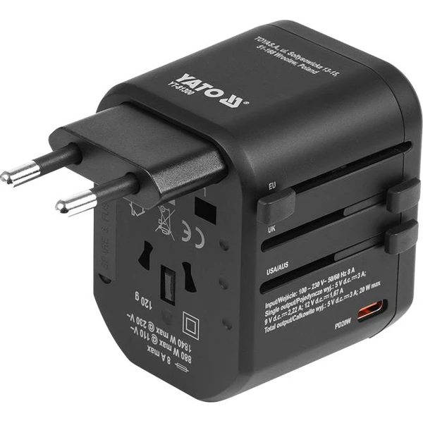 Vasco Yato univerzálny cestovný adaptér, PD USB-C, QC3.0 USB-A, - Nabíjačky - Hlavný obrázok