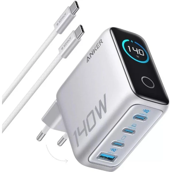 Anker 140W nabíjačka, 3x USB-C, 1x USB-A strieborná - Nabíjačky - Hlavný obrázok