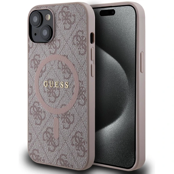 Guess PU Leather 4G Colored Ring MagSafe kryt iPhone 14 ružový - Puzdra - Hlavný obrázok