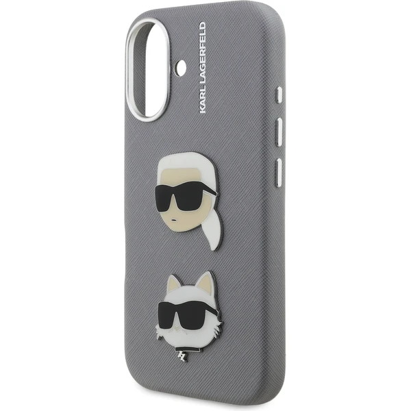 Karl Lagerfeld Grained PU K&CH Heads kryt iPhone 16 sivý - Puzdra - Obrázok 30373e83f5294def98ff07e70266ebb3
