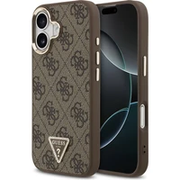 Guess PU Leather 4G Triangle Logo Gold Frame MagSafe kryt iPhone 17 hnedý - Puzdra
