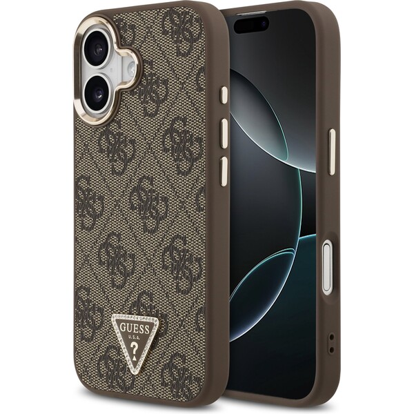 E-shop Guess PU Leather 4G Triangle Logo Gold Frame MagSafe kryt iPhone 17 hnedý
