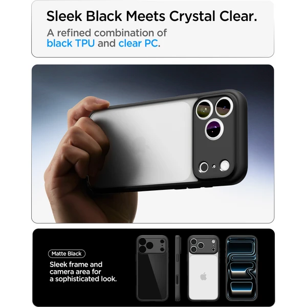 Spigen Ultra Hybrid kryt iPhone 18 Pro/17 Pro matte black - Puzdra - Obrázok 30793635a5744e86be2b4c70229bb0c6
