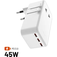 FIXED Voyager Slim 45W cestovní GaN adaptér (PD) pro EU, UK a USA/AUS, bílý - Nabíjačky