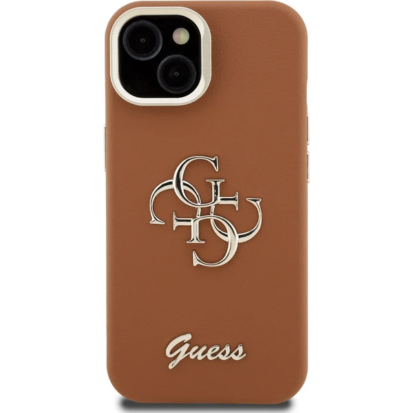 Guess PU Grained 4G Logo Stand Camera Frame kryt iPhone 15 hnedý - Puzdra - Obrázok 312cdd434677483e85ca4293bd610d46