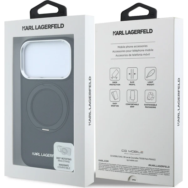 Karl Lagerfeld PU Saffiano Ring Stand MagSafe kryt iPhone 18 Pro Max černý - Puzdra - Obrázok 313f40a8130440fc88d158f296180647
