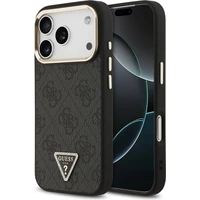 Guess PU Leather 4G Triangle Logo Gold Frame MagSafe kryt iPhone 17 Pro čierny - Puzdra